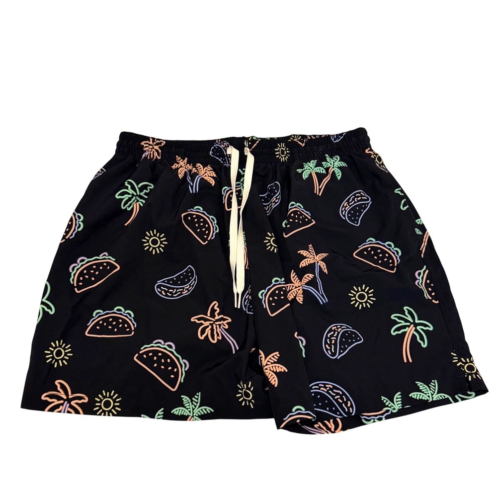 Chubbies Mens Neon Taco Palm Tree Swim Trunks Black XXL 5.5 Inch Inseam